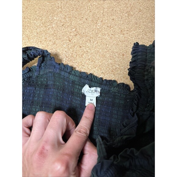 J Crew Women's Blackwatch Plaid Smocked Tiered Midi Dress Size M Blue Green D3 - Picture 3 of 6